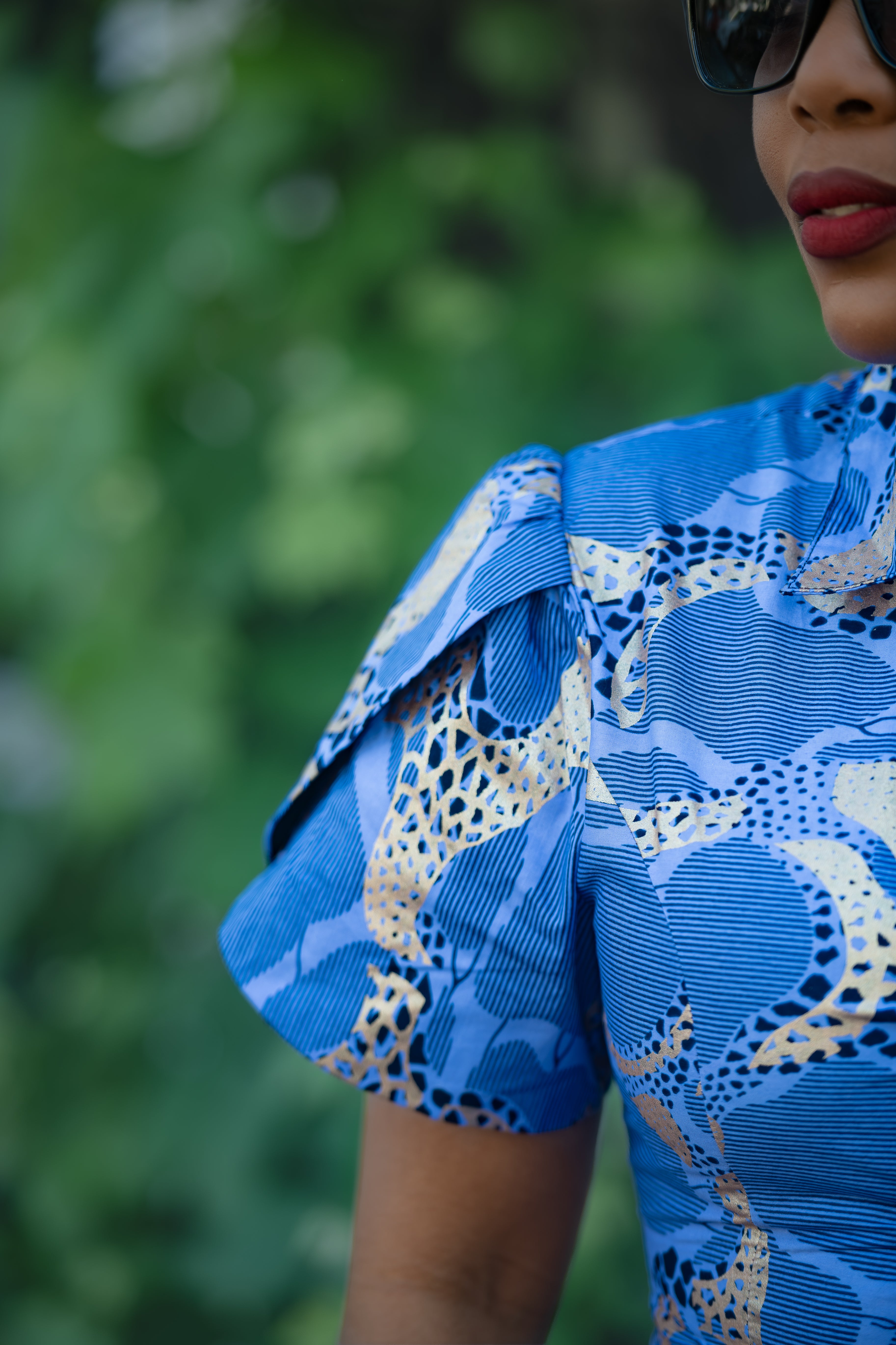 Elara Blue and Gold African Print Dress