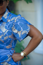 Elara Blue and Gold African Print Dress