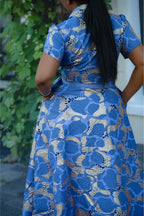 Elara Blue and Gold African Print Dress
