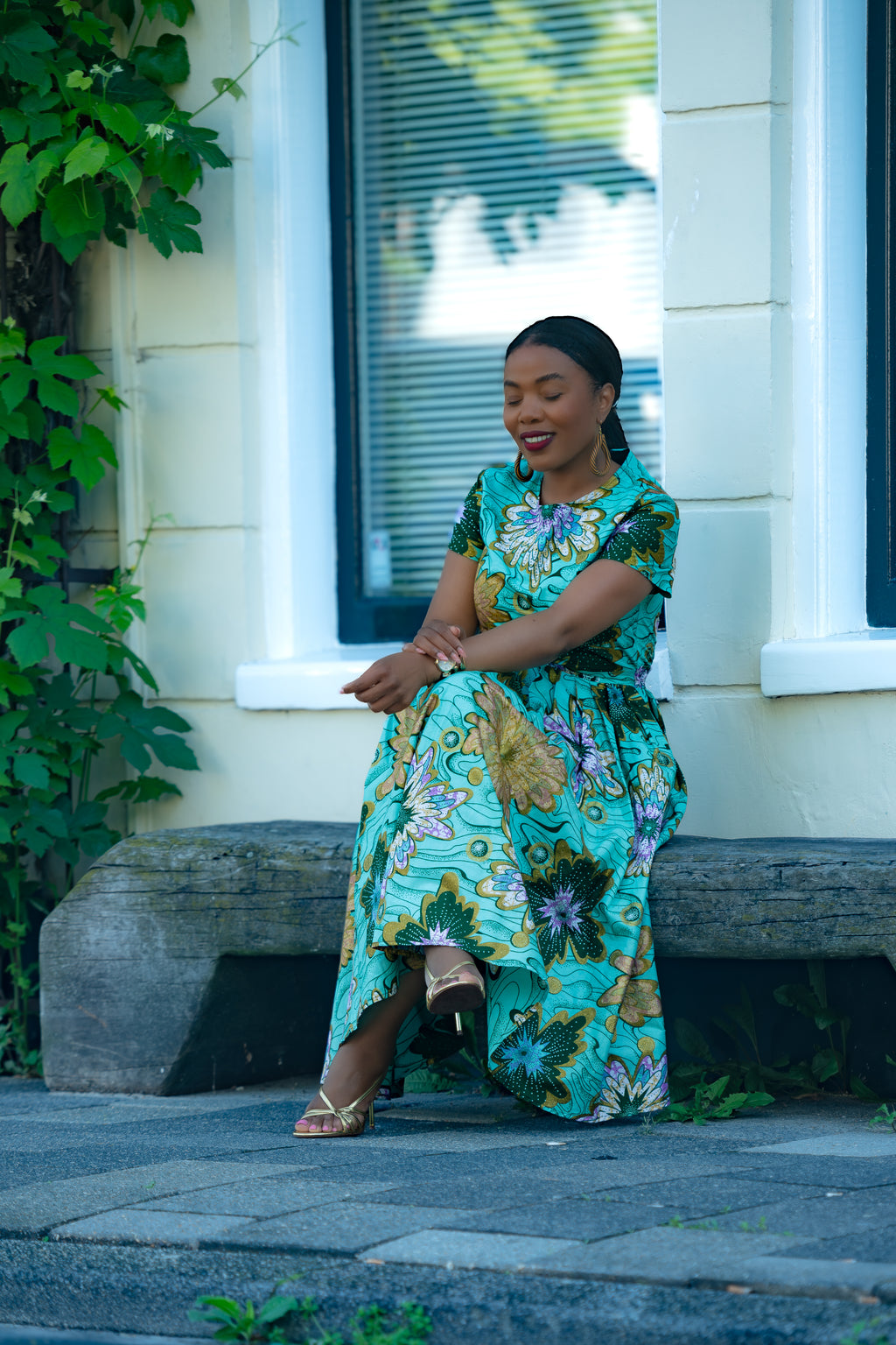 Marisol Mint Green and Gold Floral Dress
