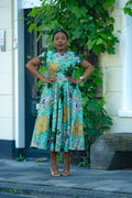 Marisol Mint Green and Gold Floral Dress