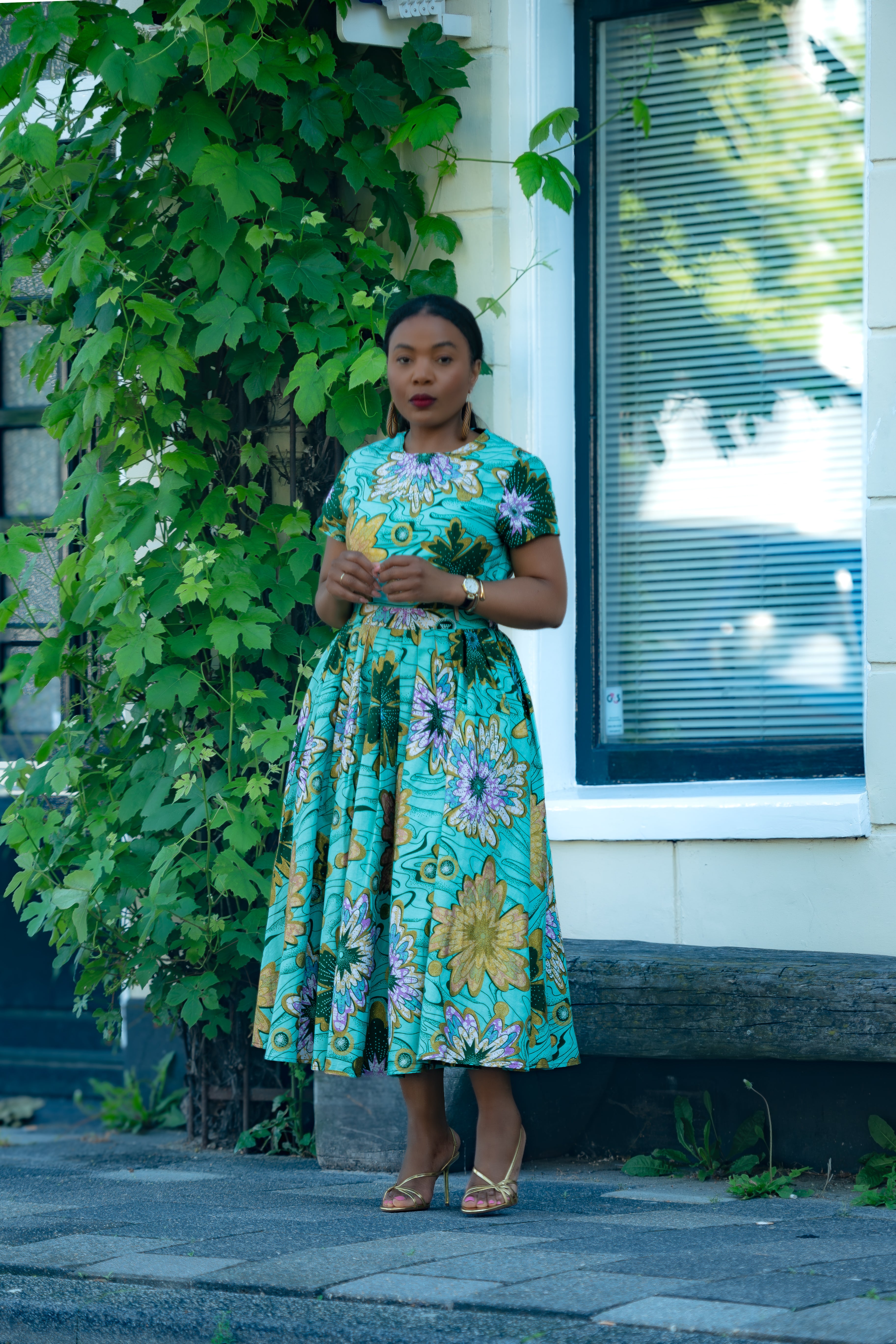 Marisol Mint Green and Gold Floral Dress