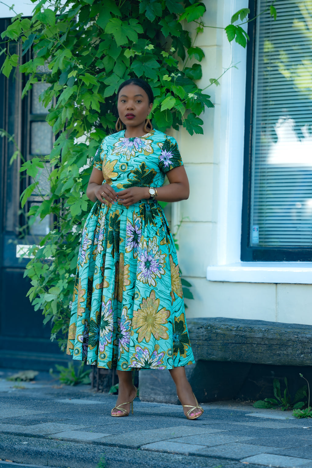 Marisol Mint Green and Gold Floral Dress
