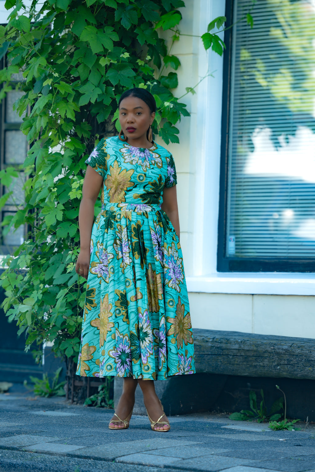 Marisol Mint Green and Gold Floral Dress