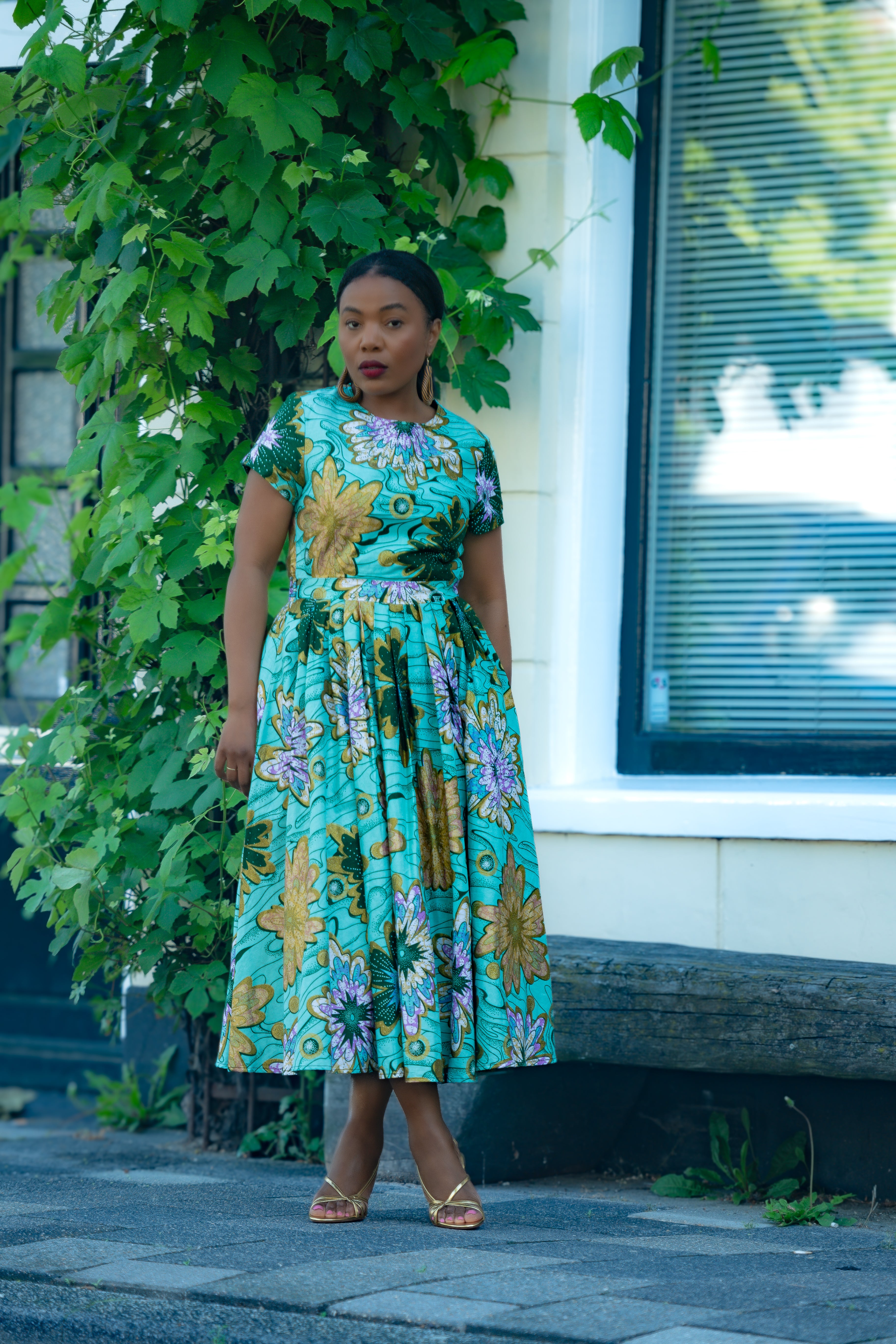 Marisol Mint Green and Gold Floral Dress