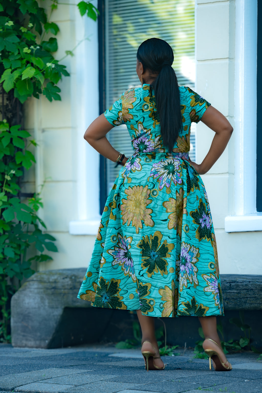 Marisol Mint Green and Gold Floral Dress