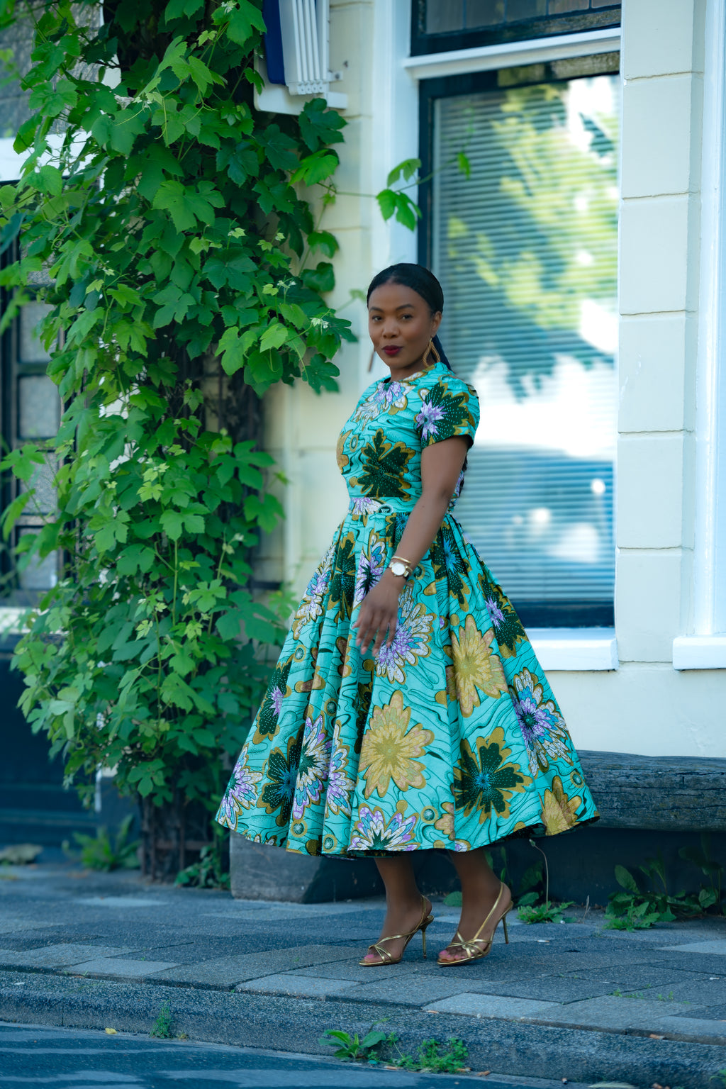 Marisol Mint Green and Gold Floral Dress