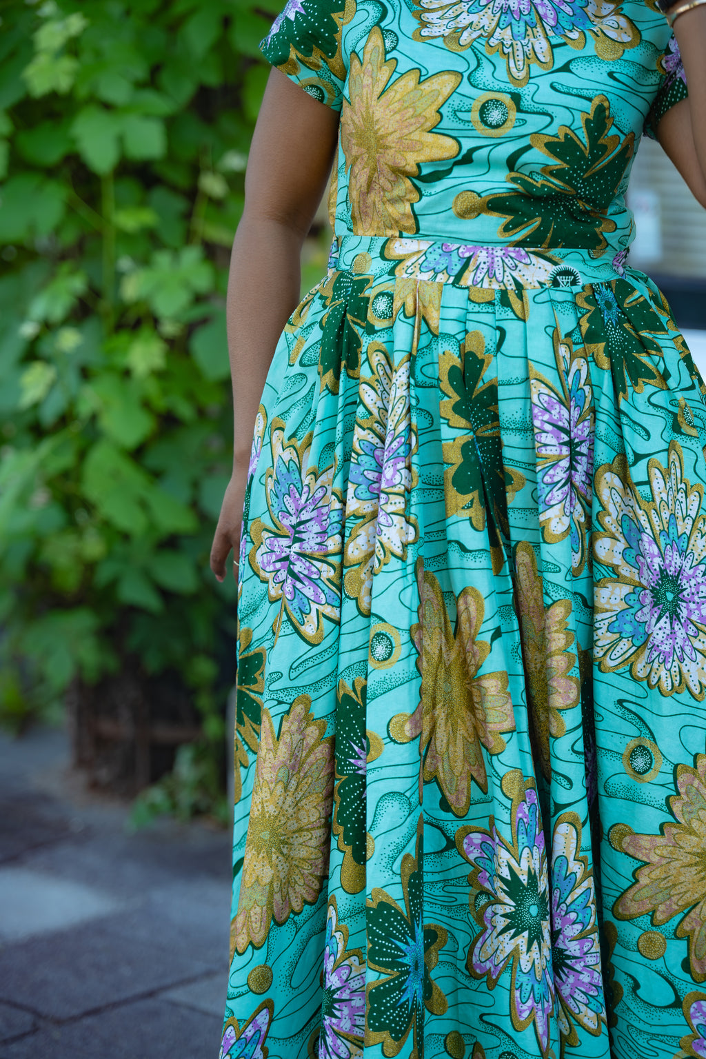 Marisol Mint Green and Gold Floral Dress