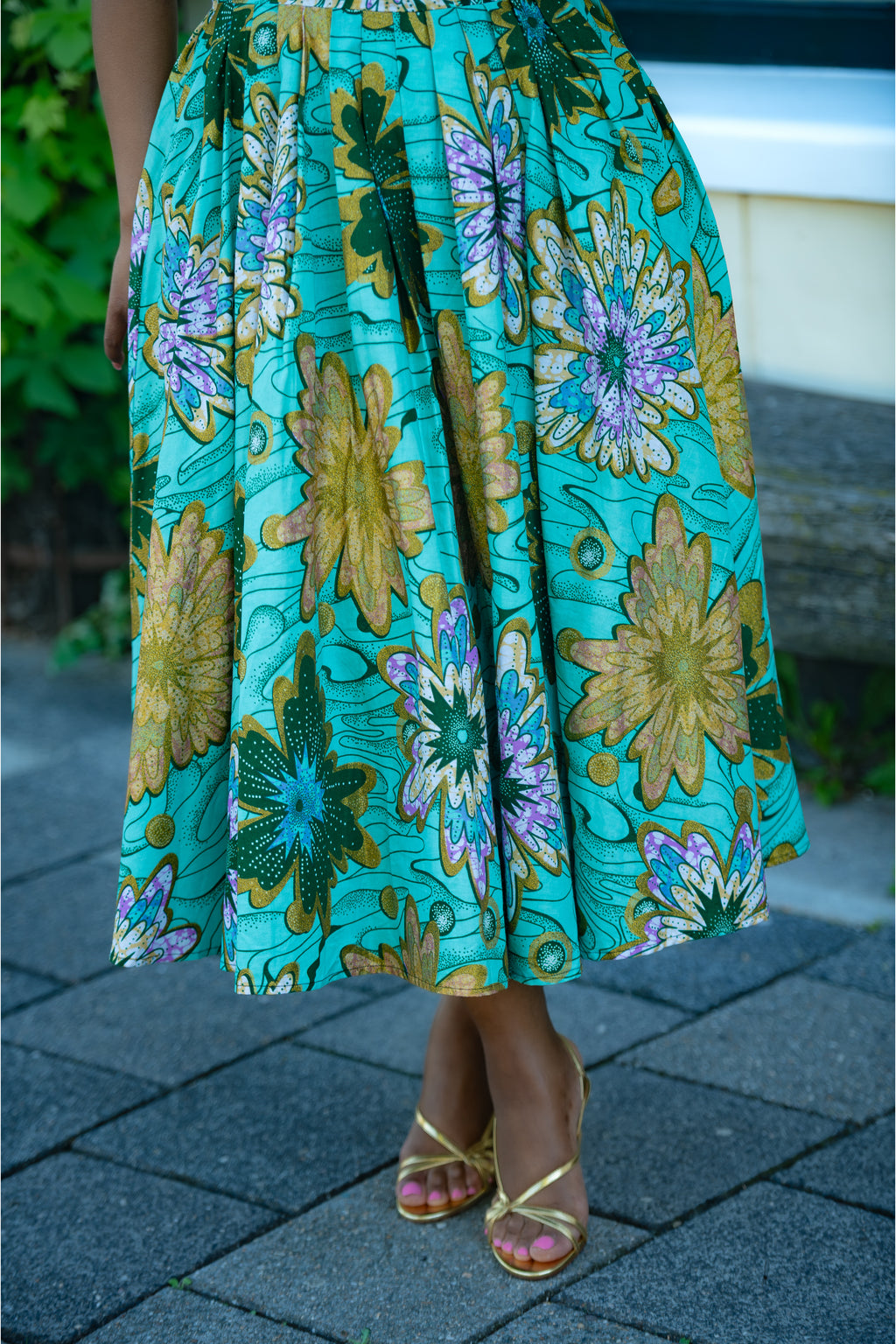Marisol Mint Green and Gold Floral Dress