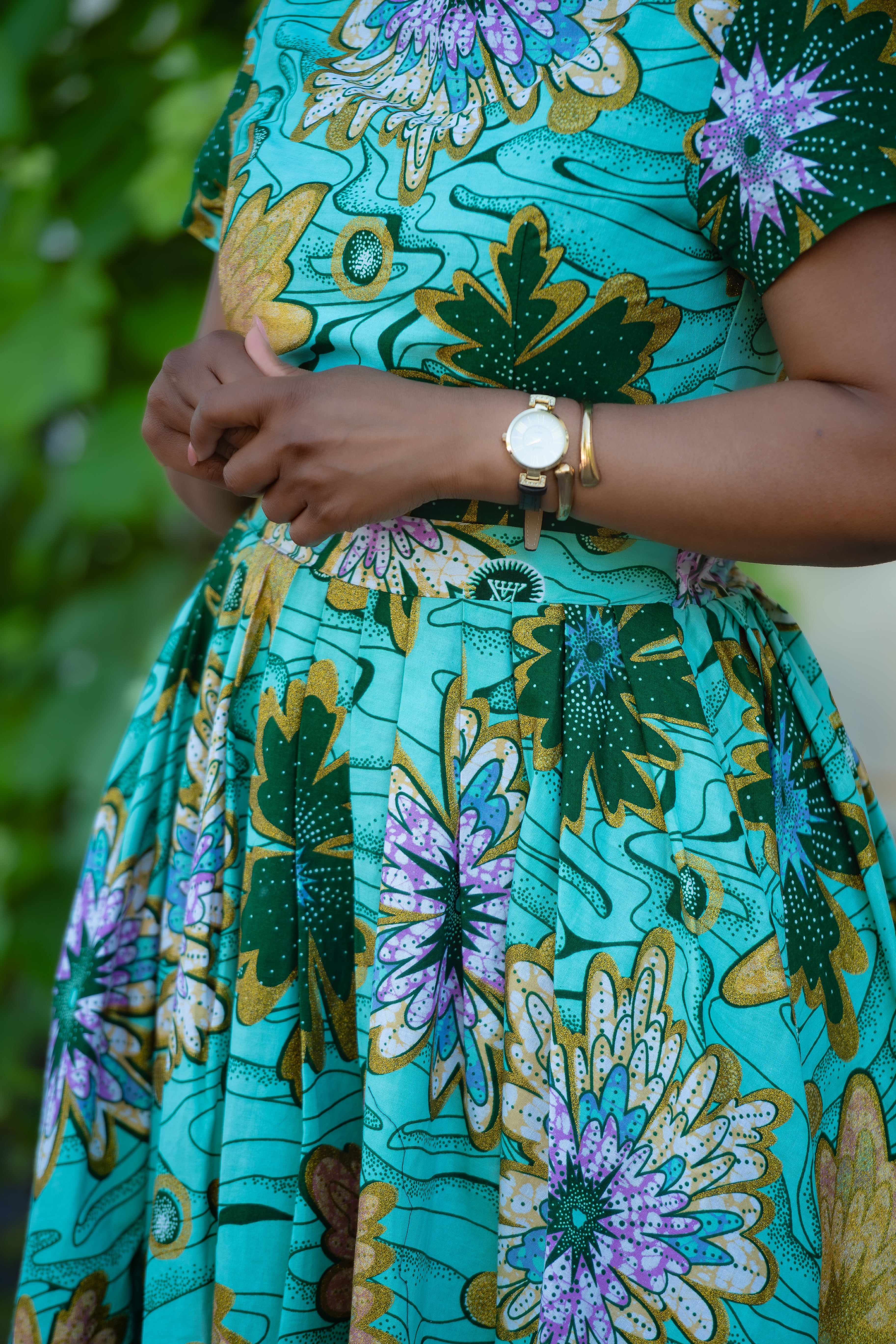 Marisol Mint Green and Gold Floral Dress
