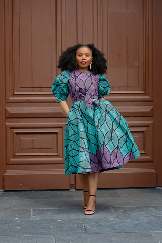 Nefertiti Blue And Purple Flare Dress Dresses