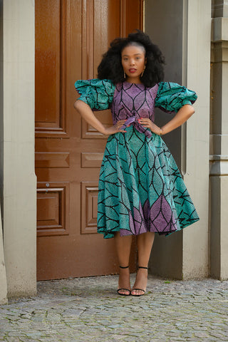 Nefertiti Blue And Purple Flare Dress Dresses