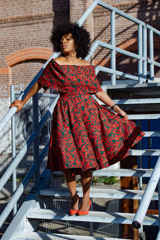 Pre Order Oyin Midi African Print Cape Dress Dresses