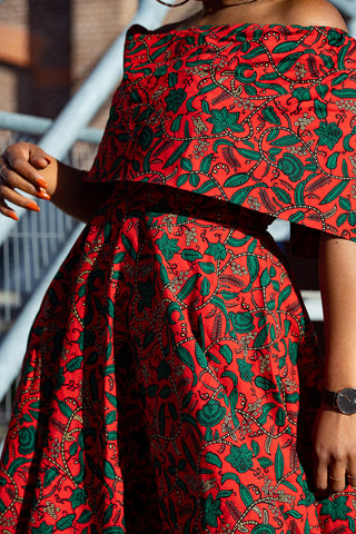 Pre Order Oyin Midi African Print Cape Dress Dresses