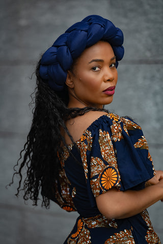 OMOLOLA NAVY BRAIDED TURBAN