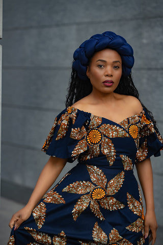OMOLOLA NAVY BRAIDED TURBAN