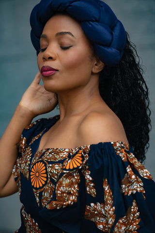 OMOLOLA NAVY BRAIDED TURBAN