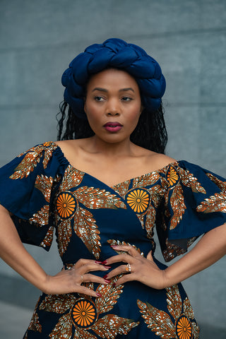 OMOLOLA NAVY BRAIDED TURBAN