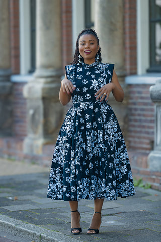 ZINHLE BLACK AND WHITE MIDI DRESS
