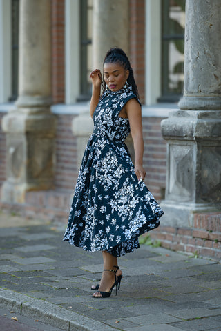 ZINHLE BLACK AND WHITE MIDI DRESS