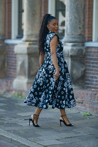 ZINHLE BLACK AND WHITE MIDI DRESS