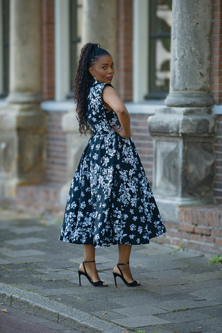 ZINHLE BLACK AND WHITE MIDI DRESS