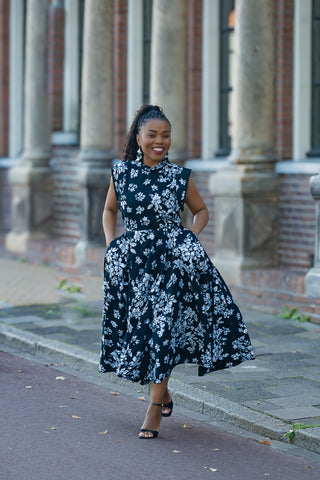 ZINHLE BLACK AND WHITE MIDI DRESS