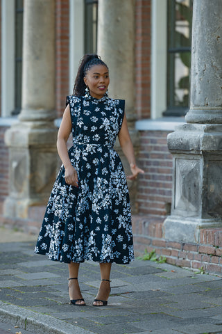 ZINHLE BLACK AND WHITE MIDI DRESS