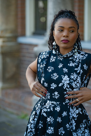 ZINHLE BLACK AND WHITE MIDI DRESS