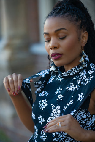 ZINHLE BLACK AND WHITE MIDI DRESS