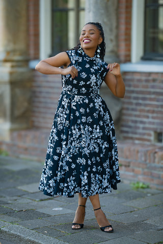 ZINHLE BLACK AND WHITE MIDI DRESS