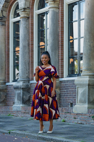 ADESUA PURPLE AND BROWN DRESS
