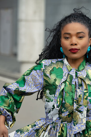 RHONDA GREEN AND GOLD PEPLUM TOP