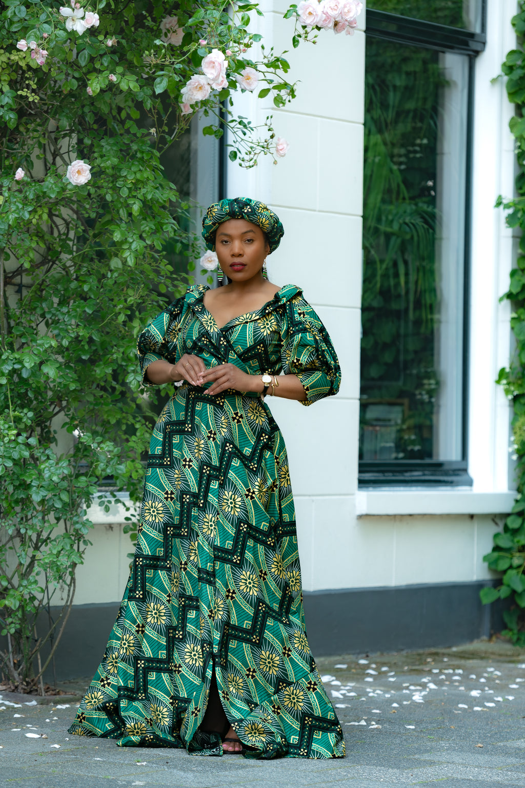 Titilayo Green and Gold Turban