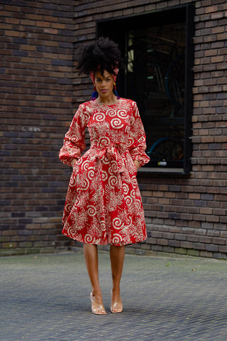 MARIAMA RED MIDI  DRESS