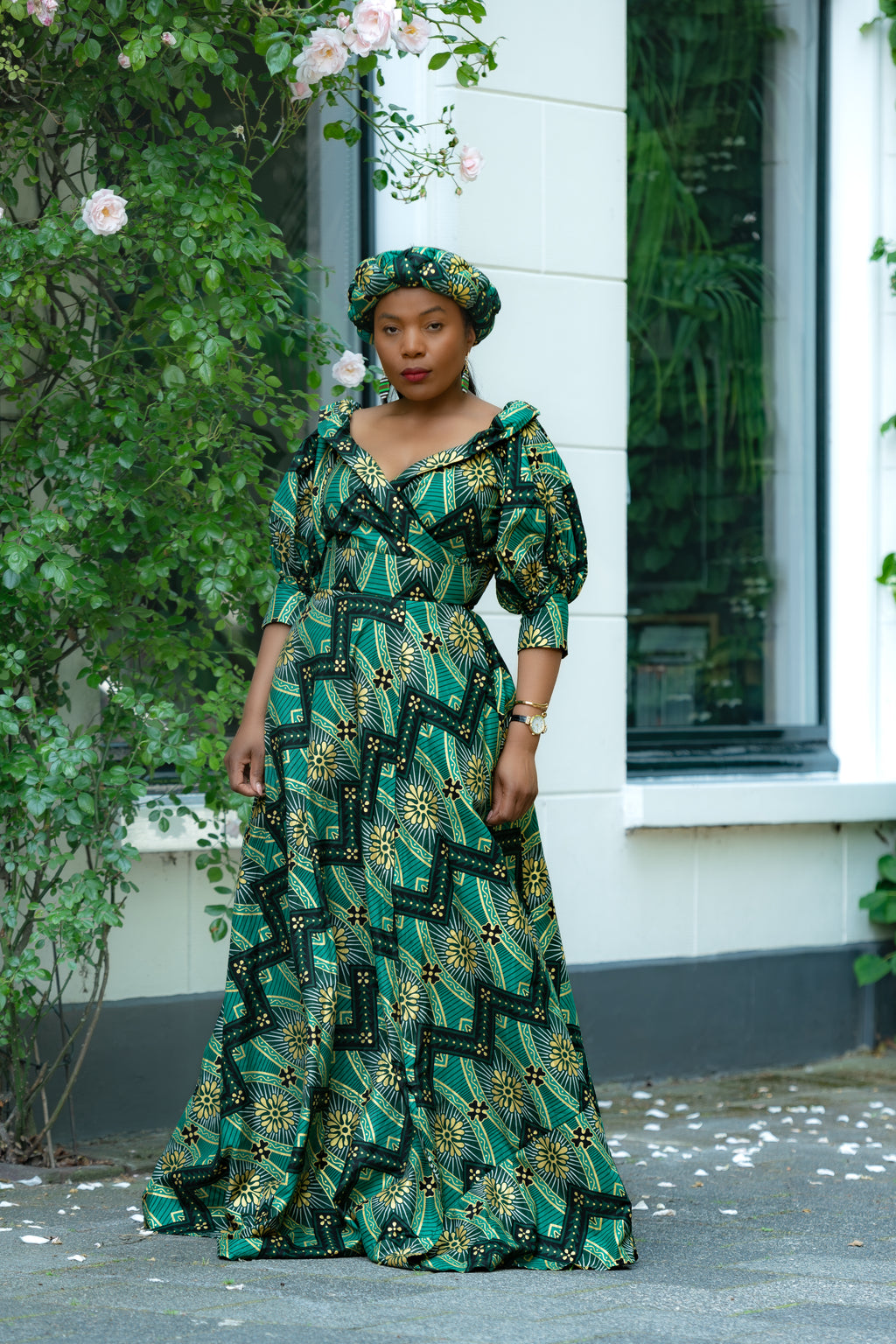 Titilayo Green and Gold Turban