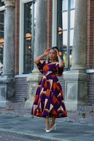 ADESUA PURPLE AND BROWN DRESS