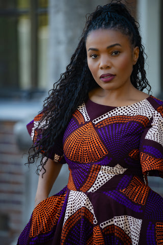 ADESUA PURPLE AND BROWN DRESS