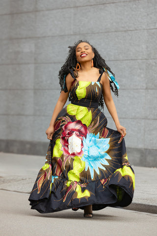 CLAIRE FLORAL GOLD MAXI DRESS Dresses
