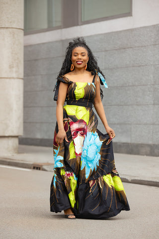 CLAIRE FLORAL GOLD MAXI DRESS Dresses
