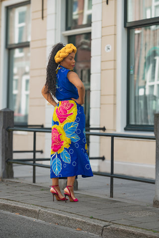 MBALI BLUE AND YELLOW SLEEVELESS DRESS