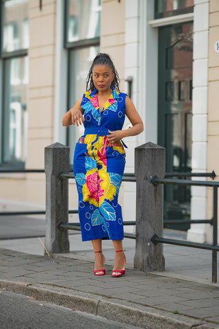 MBALI BLUE AND YELLOW SLEEVELESS DRESS