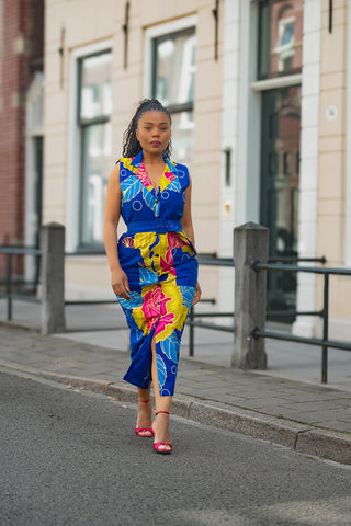 MBALI BLUE AND YELLOW SLEEVELESS DRESS