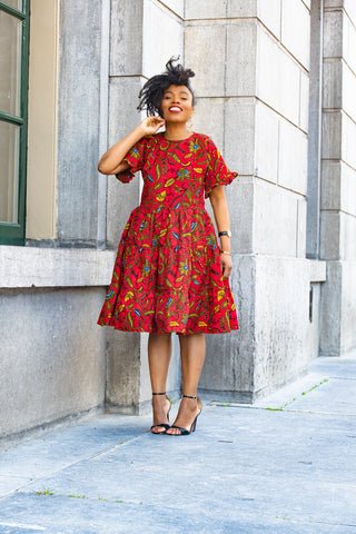 Mandisa Red Ruffle Midi Dress