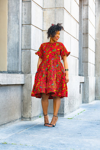 Mandisa Red Ruffle Midi Dress