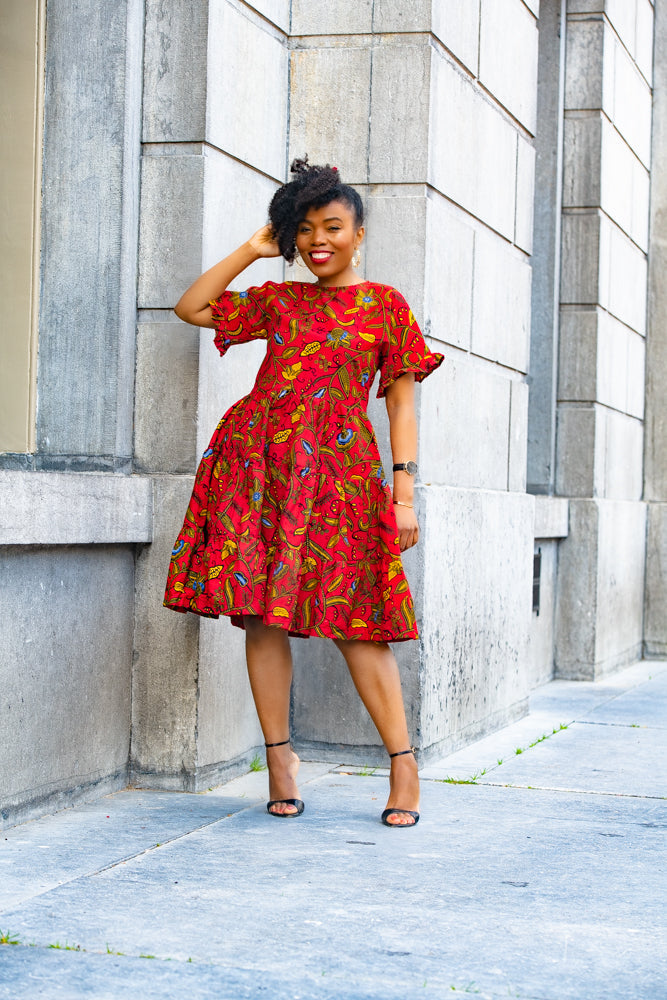 Mandisa Red Ruffle Midi Dress