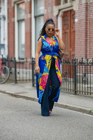 MBALI BLUE AND YELLOW SLEEVELESS DRESS