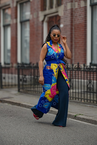 MBALI BLUE AND YELLOW SLEEVELESS DRESS