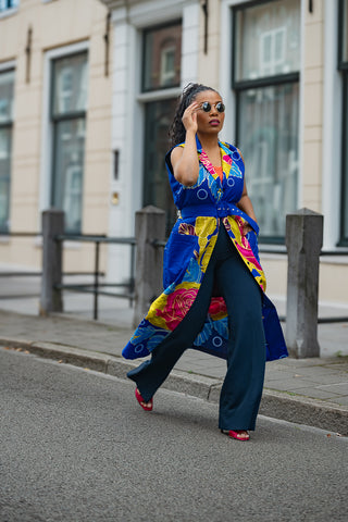 MBALI BLUE AND YELLOW SLEEVELESS DRESS