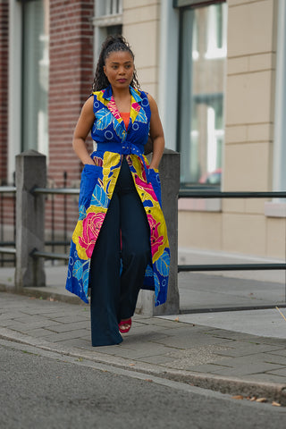 MBALI BLUE AND YELLOW SLEEVELESS DRESS